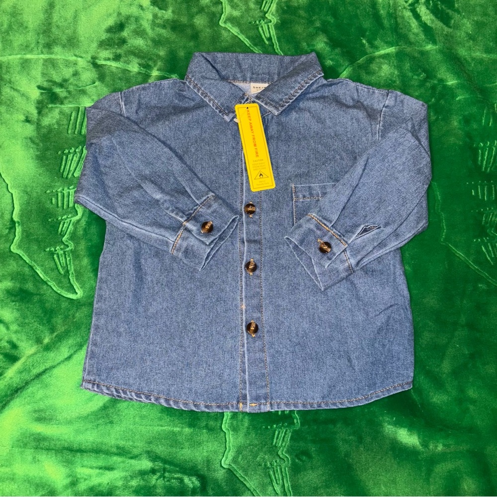 SHEIN Blue Denim Shirt with Brown Stitching